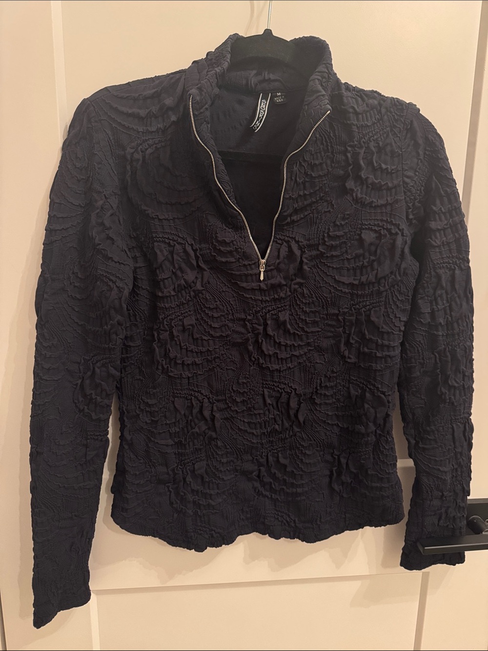Womens Black Textured Half-Zip SNO skin Pullover Top